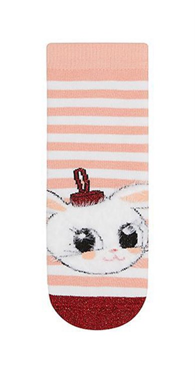 BRZ Kids Simli Tavşan,Penguen Desenli Havlu Tabanaltı Baskılı Kız Çocuk Çorabı 3lü Set