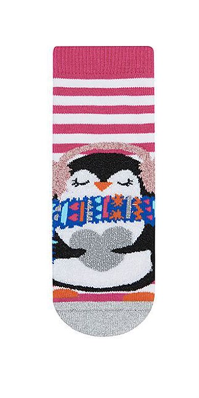 BRZ Kids Simli Tavşan,Penguen Desenli Havlu Tabanaltı Baskılı Kız Çocuk Çorabı 3lü Set