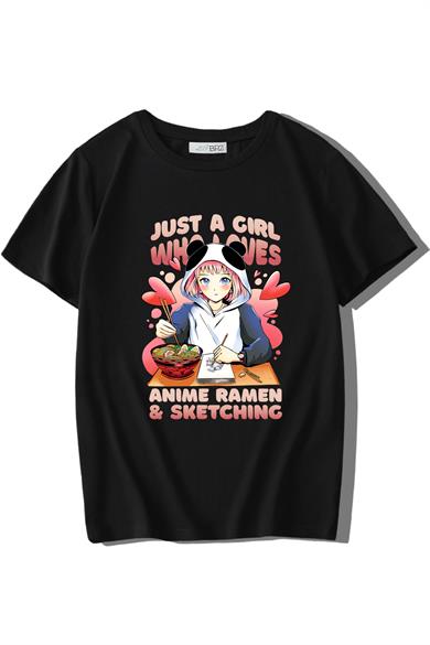 BRZ Kids Unisex Çocuk Anime Girl and Ramen T-shirt