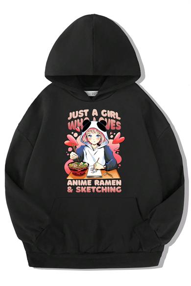 BRZ Kids Unisex Çocuk Anime Girl and Ramen Hoodie