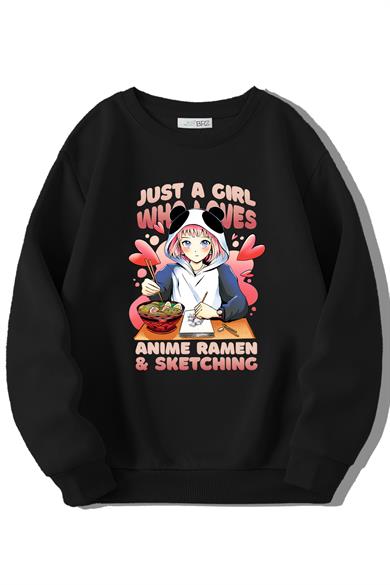 BRZ Kids Unisex Çocuk Anime Girl and Ramen Sweatshirt