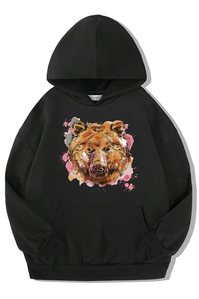 BRZ Kids Unisex Çocuk Bear Watercolor Hoodie