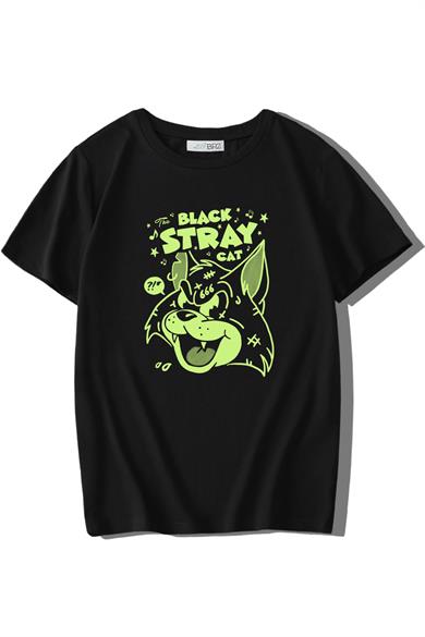 BRZ Kids Unisex Çocuk Black Stray Cat T-shirt