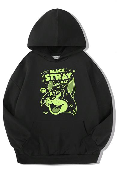 BRZ Kids Unisex Çocuk Black Stray Cat Hoodie