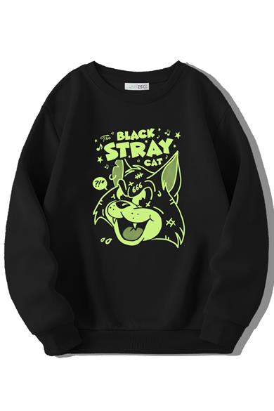 BRZ Kids Unisex Çocuk Black Stray Cat Sweatshirt