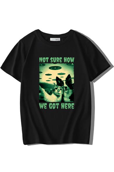 BRZ Kids Unisex Çocuk Cat and Dog Selfie T-shirt