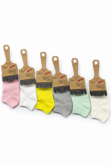 BRZ Kids Unisex Çocuk Düz Renk Kısa Çorap 6lı Set