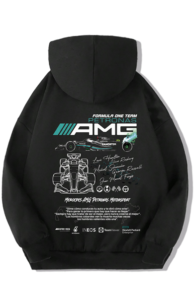 BRZ Kids Unisex Çocuk Formula One Team Petronas AMG Hoodie Siyah