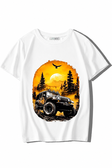 BRZ Kids Unisex Çocuk Jeep T-shirt Beyaz