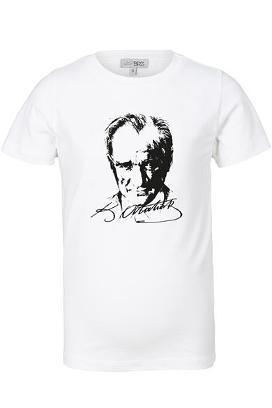 BRZ Kids Unisex Çocuk Mustafa Kemal Atatürk T-shirt Beyaz