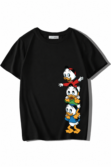 BRZ Kids Unisex Çocuk Ön Baskılı Donald Duck Yeğenleri T-shirt Siyah