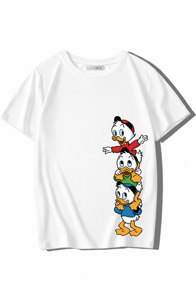 BRZ Kids Unisex Çocuk Ön Baskılı Donald Duck Yeğenleri T-shirt (BEYAZ)