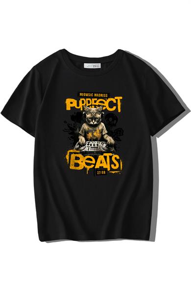 BRZ Kids Unisex Çocuk Purrfect Beats T-shirt