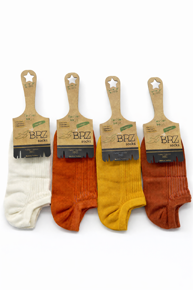 BRZ Kids Unisex Çocuk Ribana Patik Çorap 4lü – Krem, Hardal ve Kahverengi Tonlar