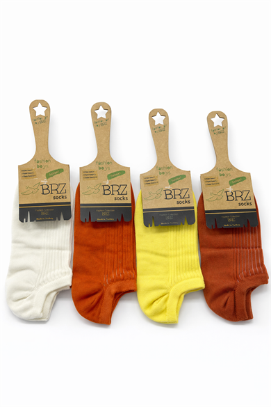 BRZ Kids Unisex Çocuk Ribana Patik Çorap 4lü – Krem, Sarı ve Kahverengi Tonlar