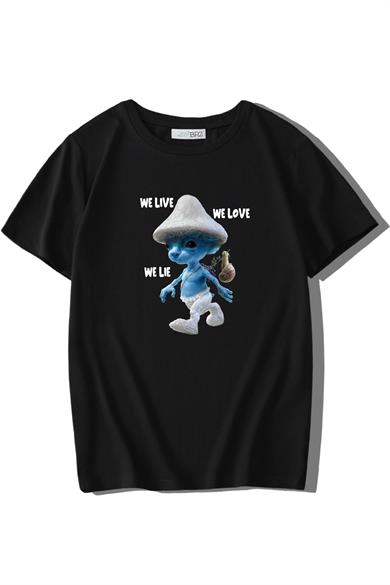 BRZ Kids Unisex Çocuk Smurf Cat We Live We Love We Lie T-shirt