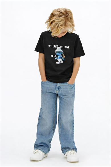 BRZ Kids Unisex Çocuk Smurf Cat We Live We Love We Lie T-shirt