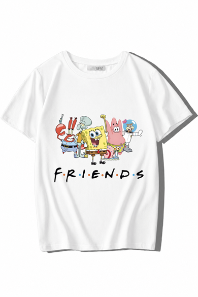 BRZ Kids Unisex Çocuk Sünger Bob Friends T-shirt Beyaz