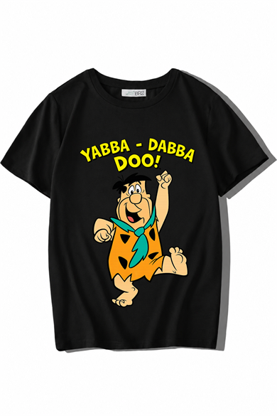 BRZ Kids Unisex Çocuk Taş Devri Fred Çakmaktaş Yabba Dabba Doo T-shirt Siyah