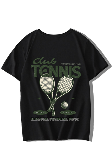 BRZ Kids Unisex Çocuk Tennis Club T-shirt Siyah