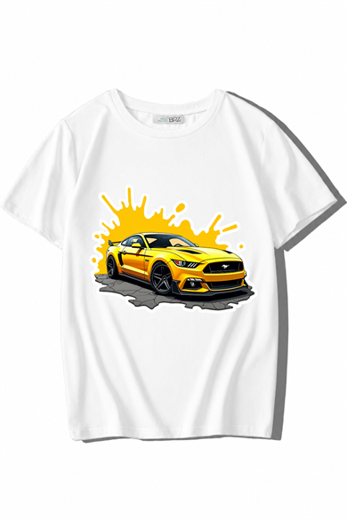 BRZ Kids Unisex Çocuk Yellow Ferra ri T-shirt Beyaz