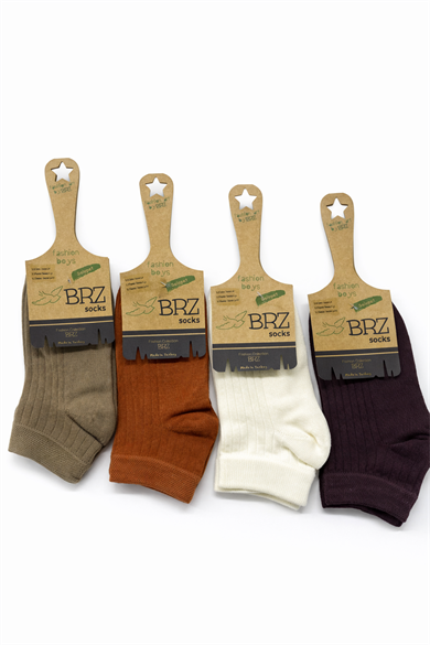 BRZ Kids Unisex Çorap Ribana Patik Çorap 4lü Set – Kiremit, Krem ve Kahverengi Tonlar