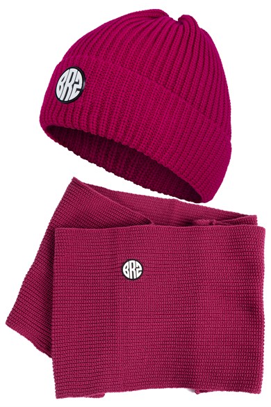 Brz Kids Unisex Kalın Örgülü Fuşya Atkı Bere Takımı