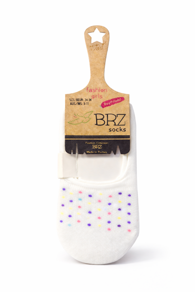 BRZ Kız Çocuk Babet Çorap 3lü Set – Renkli Puantiyeli, Günlük Kullanım Beyaz-Mor-Krem