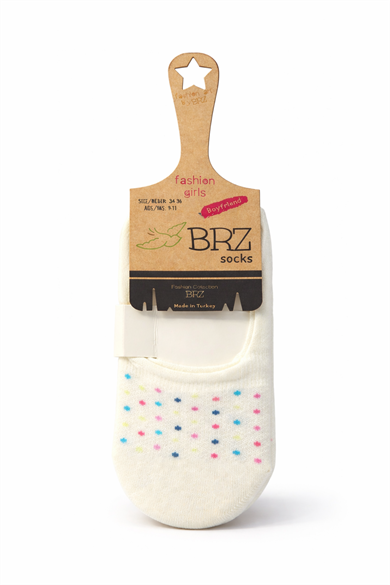 BRZ Kız Çocuk Babet Çorap 3lü Set – Renkli Puantiyeli, Günlük Kullanım Beyaz-Mor-Krem
