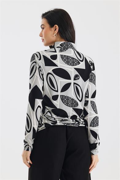 Zoso Fashion Desenli Kadın Gömlek Gri