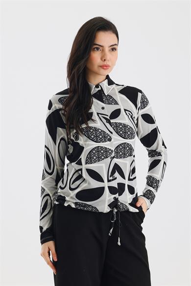 Zoso Fashion Desenli Kadın Gömlek Gri