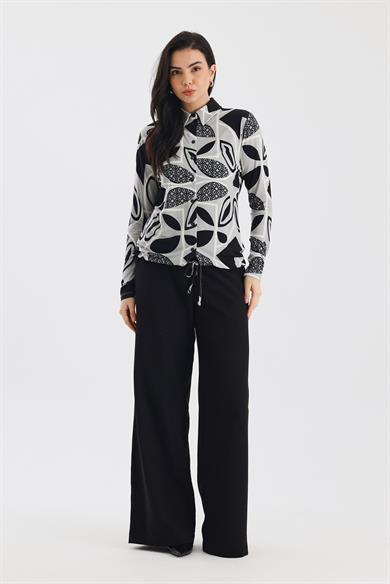 Zoso Fashion Desenli Kadın Gömlek Gri