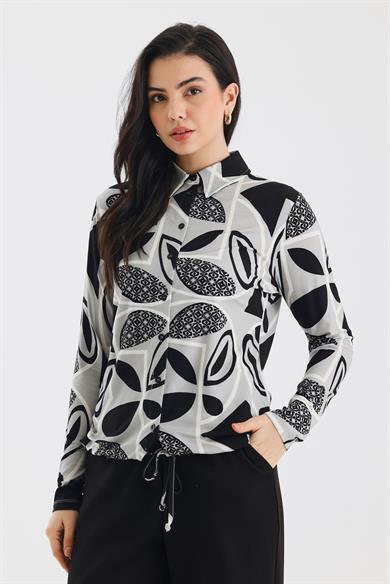 Zoso Fashion Desenli Kadın Gömlek Gri