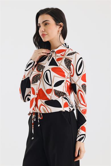 Zoso Fashion Desenli Kadın Gömlek Kiremit