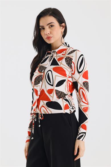 Zoso Fashion Desenli Kadın Gömlek Kiremit
