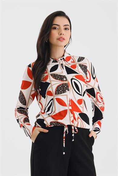 Zoso Fashion Desenli Kadın Gömlek Kiremit
