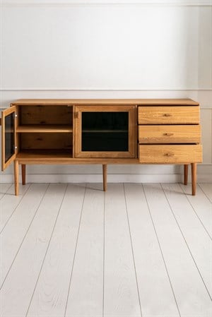 Aries Meşe Camlı Ahşap Konsol