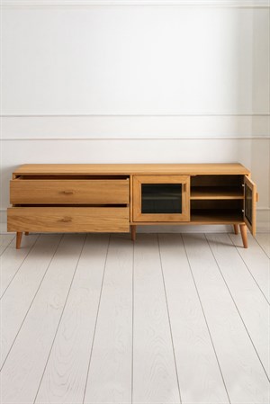 Aries Meşe Camlı Ahşap Tv Ünitesi