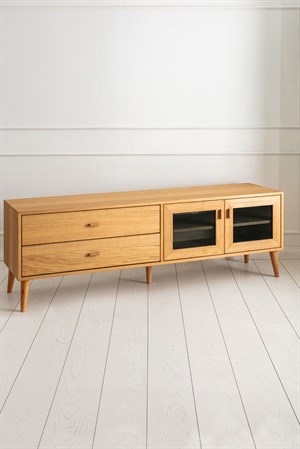 Aries Meşe Camlı Ahşap Tv Ünitesi