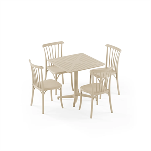 Bahçe, Balkon Takımı (Moon Katlanır Masa 80X80 cm + 4 Gozo Sandalye) Dış Mekan, Kafe, Restoran