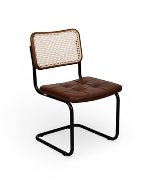 Cesca Çektirmeli Deri Siyah Ayaklı Sandalye - Koyu Ceviz