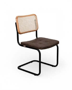 Cesca Çektirmeli Deri Siyah Ayaklı Sandalye - Naturel