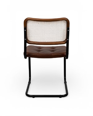 Cesca Çektirmeli Deri Siyah Ayaklı Sandalye - Koyu Ceviz