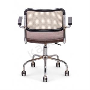 Cesca Düz Deri Minderli Kollu Çalışma Sandalyesi - Siyah