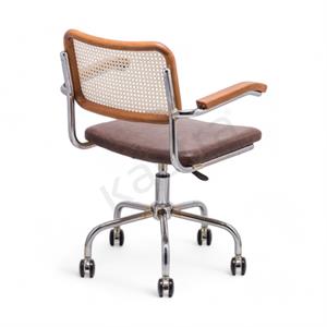 Cesca Düz Deri Minderli Kollu Çalışma Sandalyesi - Ceviz