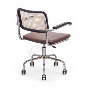 Cesca Düz Deri Minderli Kollu Çalışma Sandalyesi - Siyah