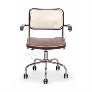 Cesca Düz Deri Minderli Kollu Çalışma Sandalyesi - Siyah