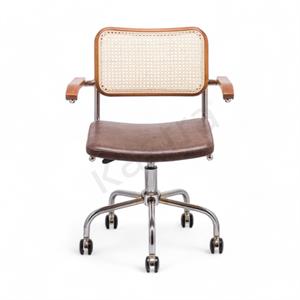Cesca Düz Deri Minderli Kollu Çalışma Sandalyesi - Ceviz