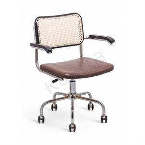 Cesca Düz Deri Minderli Kollu Çalışma Sandalyesi - Siyah