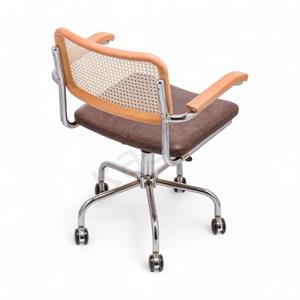 Cesca Düz Deri Minderli Kollu Çalışma Sandalyesi - Naturel